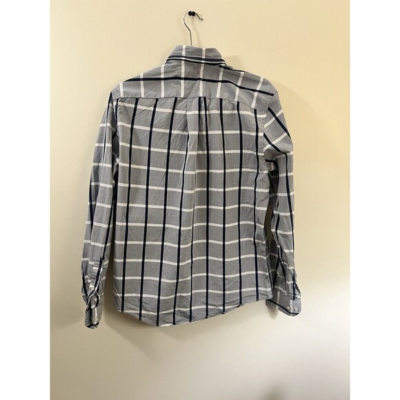 Tommy Hilfiger Shirt Men’s Small, Plaid Gray White Navy Custom Fit Striped - Picture 2 of 4